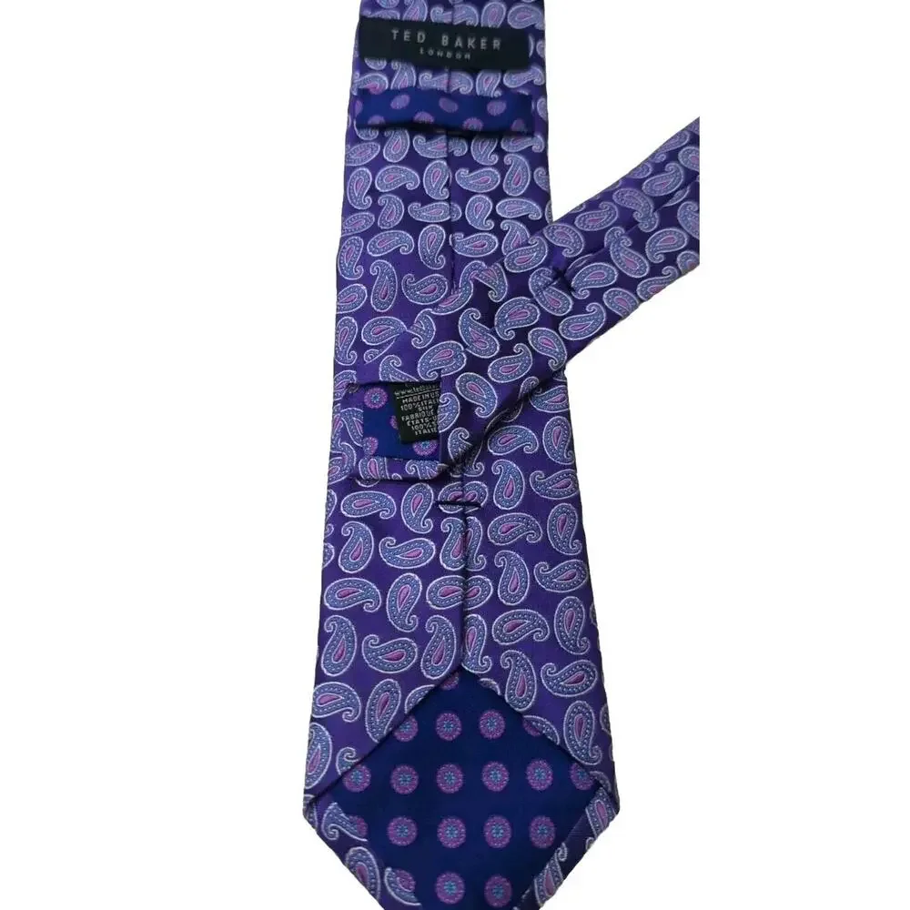 Ted Baker London Men's Paisley Necktie Pink Purple 100% Italian Silk 59" X 3" - Picture 3 of 4